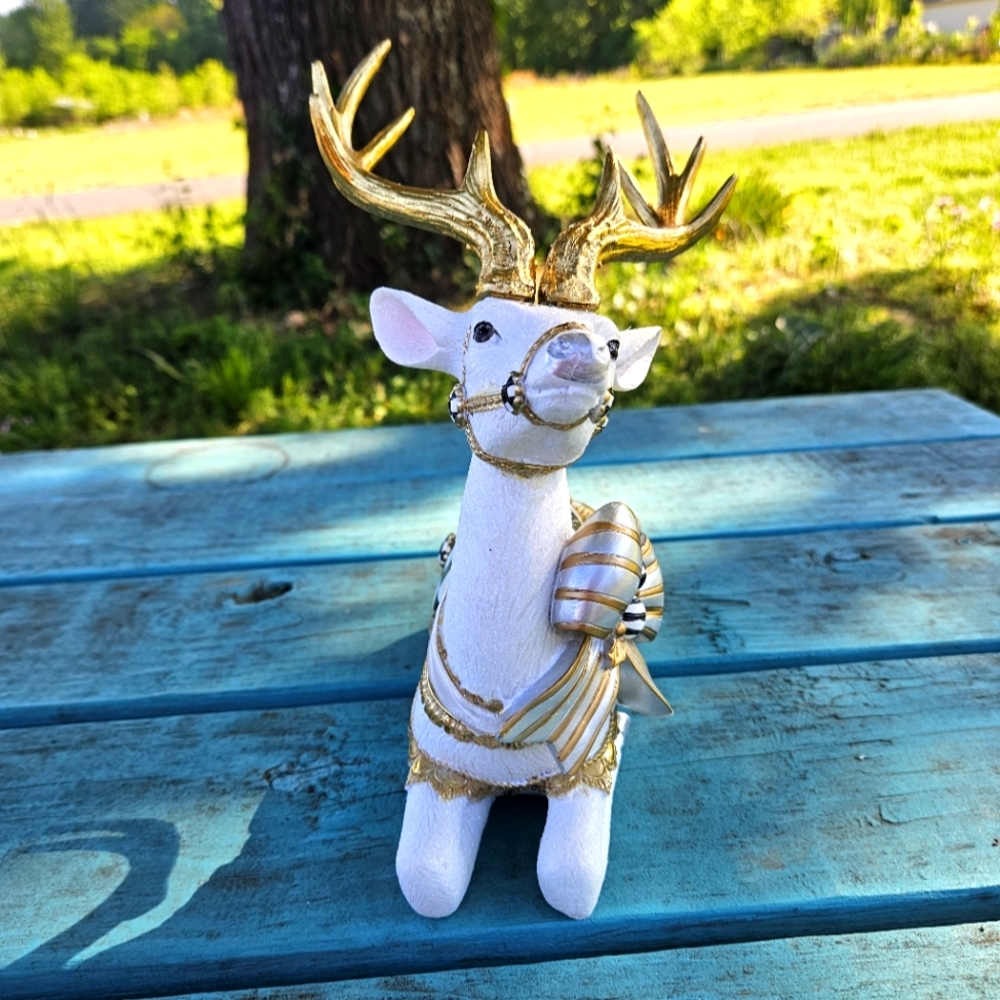 Mackenzie Childs White Bowtie Deer Resting - Picture 2 of 6